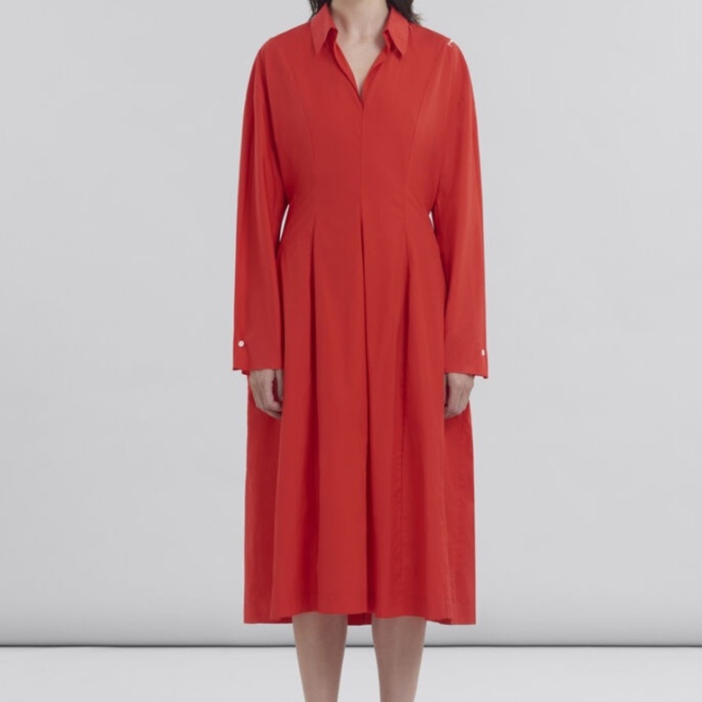 Marni NWT Cotton Midi Dress Vibrant Red Long Sleeve Size M